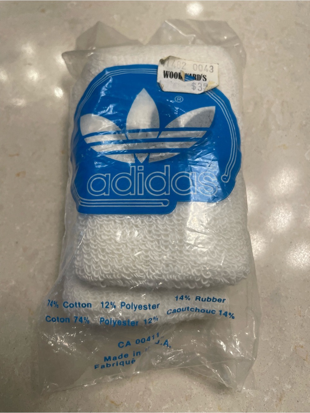 adidas White Sweatbands with Blue Trefoil Logo